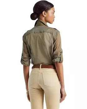 Рубашка LAUREN Ralph Lauren Petite Cotton Mesh Long Sleeve Shirt, цвет Olive Fern