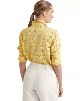 Рубашка LAUREN Ralph Lauren Petite Eyelet Cotton Shirt, цвет Wicket Yellow
