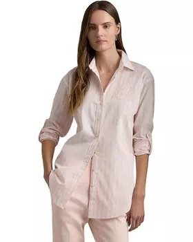 Рубашка LAUREN Ralph Lauren Petite Oversize Striped Cotton Broadcloth, цвет Pink Opal/White