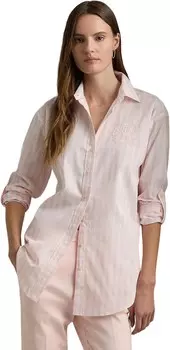Рубашка Lauren Ralph Lauren Petite Oversize Striped Cotton Broadcloth Shirt, цвет Pink Opal/White