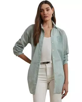 Рубашка Lauren Ralph Lauren Petite Oversize Striped Cotton Voile Shirt, цвет Washed Sage Multicolor