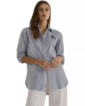 Рубашка Lauren Ralph Lauren Petite Relaxed Fit Striped Stretch Cotton Shirt, цвет Blue/White