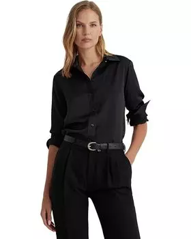 Рубашка LAUREN Ralph Lauren Petite Satin Charmeuse Shirt, черный