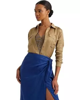Рубашка LAUREN Ralph Lauren Petite Satin Shantung Shirt, цвет Burnished Tan
