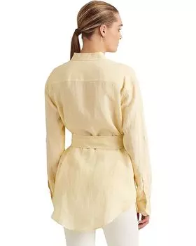 Рубашка LAUREN Ralph Lauren Petite Striped Logo Linen Shirt, цвет Wicket Yellow/White