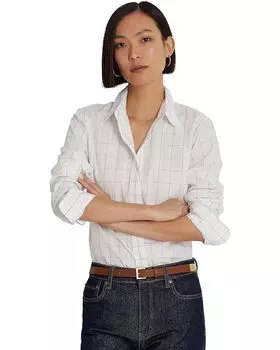 Рубашка LAUREN Ralph Lauren Petite Windowpane Cotton Broadcloth Shirt, белый