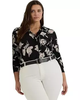 Рубашка LAUREN Ralph Lauren Plus-Size Classic Fit Floral Crepe de Chine Shirt, черный