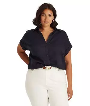 Рубашка Lauren Ralph Lauren Plus Size Linen Dolman-Sleeve Shirt, цвет Lauren Navy