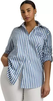 Рубашка LAUREN Ralph Lauren Plus-Size Oversize Striped Cotton Broadcloth Shirt, цвет Pale Azure/White