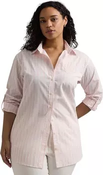 Рубашка LAUREN Ralph Lauren Plus-Size Oversize Striped Cotton Broadcloth Shirt, цвет Pink Opal/White