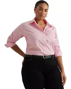 Рубашка LAUREN Ralph Lauren Plus-Size Relaxed Fit Striped Broadcloth Shirt, цвет Pink/White Multi