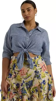 Рубашка LAUREN Ralph Lauren Plus-Size Relaxed Fit Pinstripe Linen Shirt, цвет Blue/White