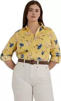 Рубашка Lauren Ralph Lauren Plus-Size Relaxed Fit Floral Linen Shirt, цвет Yellow Multi