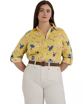 Рубашка Lauren Ralph Lauren Plus-Size Relaxed Fit Floral Linen Shirt, цвет Yellow Multi