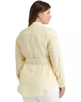 Рубашка LAUREN Ralph Lauren Plus Size Striped Logo Linen Shirt, цвет Wicket Yellow/White