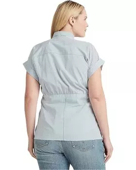 Рубашка LAUREN Ralph Lauren Plus Size Striped Tie-Front Cotton Broadcloth Shirt, цвет White/Provincial Blue