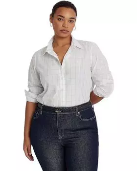 Рубашка LAUREN Ralph Lauren Plus Size Windowpane Cotton Broadcloth Shirt, белый