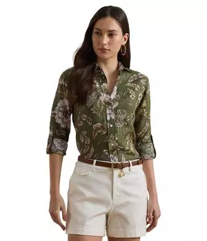 Рубашка Lauren Ralph Lauren Relaxed Fit Floral Linen Shirt, цвет Olive Multi