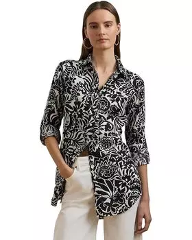 Рубашка Lauren Ralph Lauren Relaxed Fit Floral Linen Shirt, цвет Cream/Black