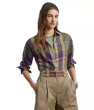 Рубашка Lauren Ralph Lauren Relaxed Fit Plaid Linen Shirt, цвет Purple/Green Multi