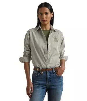 Рубашка Lauren Ralph Lauren Relaxed Fit Striped Broadcloth Shirt, цвет Sage Green/White