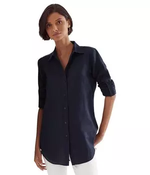 Рубашка Lauren Ralph Lauren Roll-Tab-Sleeve Linen Shirt, цвет Lauren Navy