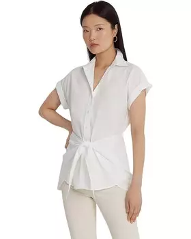 Рубашка LAUREN Ralph Lauren Tie Front Cotton Broadcloth, белый