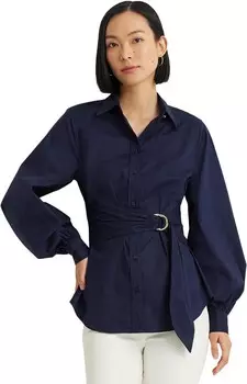 Рубашка Lauren Ralph Lauren Tie Front Cotton-Blend Shirt, цвет Refined Navy