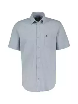 Рубашка LERROS с короткими рукавами "Рубашка LERROS однотонная из хлопка и льна", синий