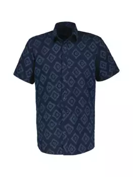 Рубашка LERROS с короткими рукавами "Структурированная рубашка LERROS с графическим принтом", синий