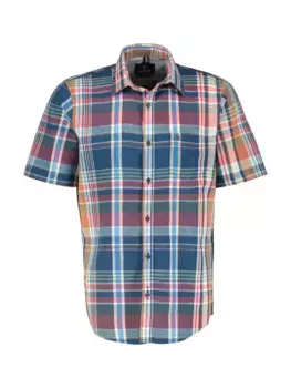 Рубашка LERROS в клетку, с короткими рукавами, из смеси хлопка и льна, синий