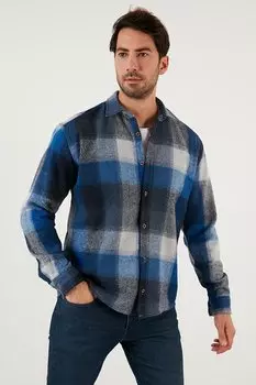Рубашка лесоруба из хлопка с клетчатым узором обычного кроя 5896602 Buratti, синий