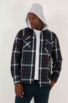 Рубашка лесоруба в клетку с двойными карманами и капюшоном CF22W2650 Buratti, темно-синий-экрю