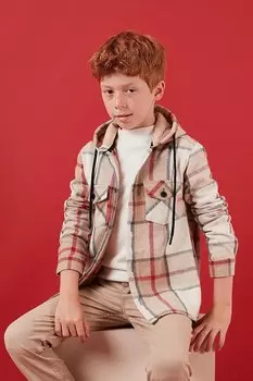 Рубашка лесоруба в клетку с капюшоном и карманами CF24W81782 Lela, бежевый