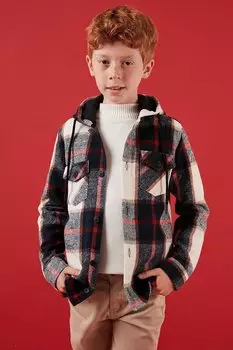 Рубашка лесоруба в клетку с капюшоном и карманами CF24W81782 Lela, темно-синий