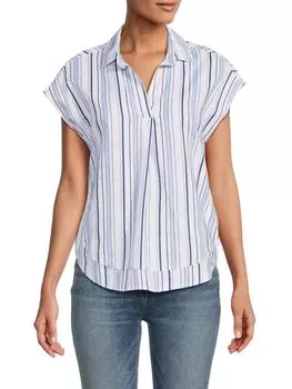 Рубашка «летучая мышь» из льна и хлопка Saks Fifth Avenue, цвет Tonal Blue