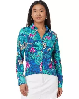 Рубашка Lilly Pulitzer Marlena Upf 50+ Button Do, цвет Low Tide Navy Life Of The Party