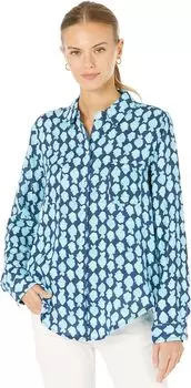 Рубашка Lilly Pulitzer Sea View Button Down, цвет Low Tide Navy Any Fin For You