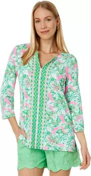 Рубашка Lilly Pulitzer UPF 50+ Karina Tunic, цвет Botanical Green Just Wing It Engineered Chillylilly