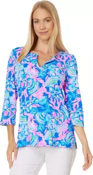 Рубашка Lilly Pulitzer UPF 50+ Karina Tunic, цвет Blue Tang Sitting Seaside
