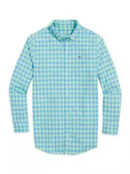 Рубашка Little Boy's & Boy's в мелкую клетку с длинными рукавами и пуговицами Vineyard Vines, мятный