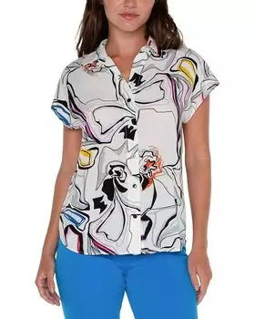 Рубашка Liverpool Los Angeles Dolman Sleeve Blouse with Collar and Button Front, цвет White Black Multi