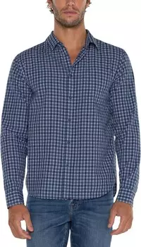 Рубашка Liverpool Los Angeles Long Sleeve Stretch Plaid Button Up Shirt, цвет Blue White Multi