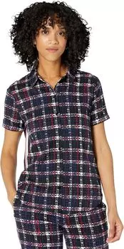 Рубашка Liverpool Los Angeles Rolled Sleeve Button Front, цвет Navy/Lollipop Textured Plaid