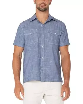Рубашка Liverpool Los Angeles Short Sleeve Flap Pocket Button Up Shirt, цвет Chambray