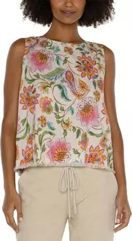 Рубашка Liverpool Los Angeles Sleeve Woven Top with Button Back and Fray Hem, цвет Pink Multi Floral