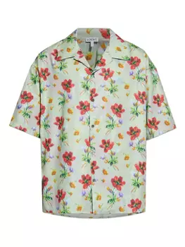 Рубашка LOEWE с цветочным принтом и короткими рукавами, зеленый