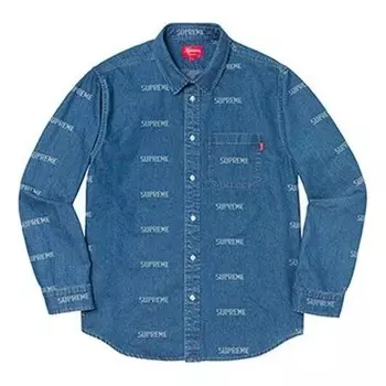 Рубашка logo denim shirt 'teal white' Supreme, мультиколор