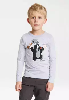 Рубашка LOGOSHIRT с длинными рукавами "Крот - Ура", с принтом "Крот", серый