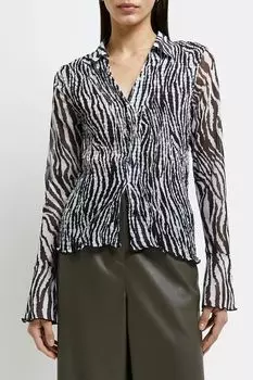 Рубашка ls aop с длинными рукавами и рюшами на резинке River Island, черный